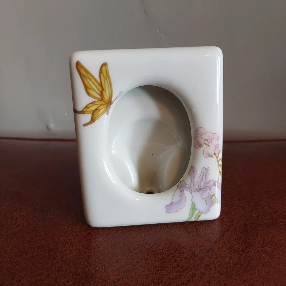 Vintage Japan Ceramic Butterfly Floral Picture Frame White Porcelain 3.75x3 Inch